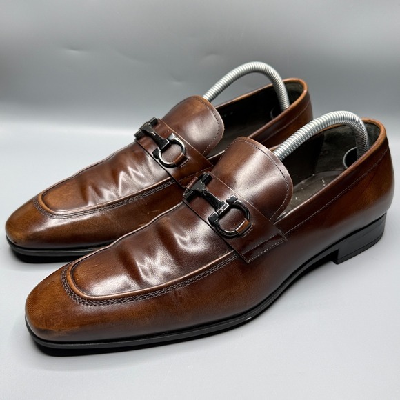 Salvatore Ferragamo Loafers Mens 8.5 D Brown Leather Gancini Bit Shoes 61269 - Picture 7 of 14